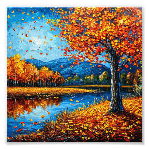 Herbstwald Vintage Natur See Druck