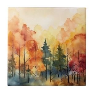 Herbstwald Wasserfarben-Glanz (2) Fliese