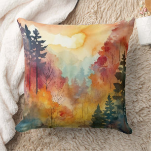 Herbstwald Wasserfarben-Glanz Kissen