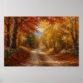 Herbstwaldstraßen-Ölgemälde Poster