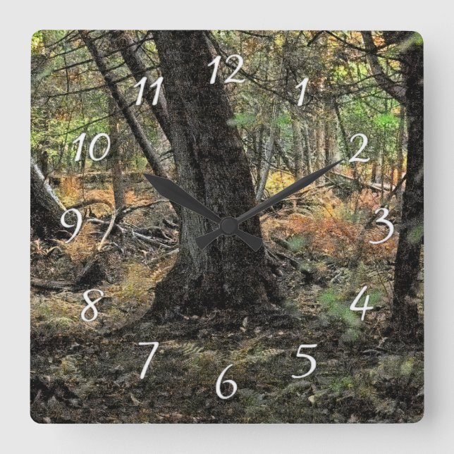 Herbstwaldszene Quadratische Wanduhr (Vorderseite)