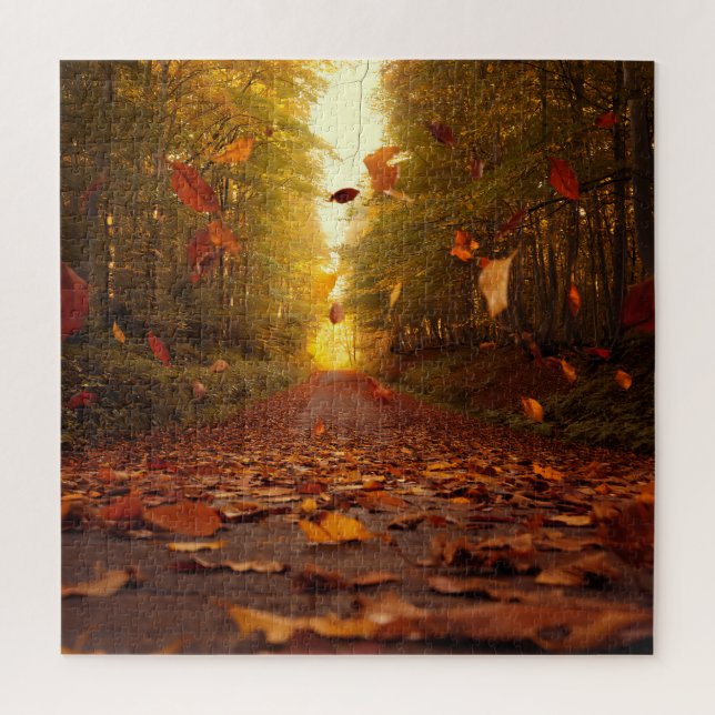 Herbstwaldweg fallende Blätter (Vertikal)