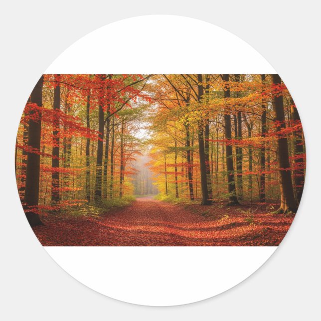 Herbstwaldweg Runder Aufkleber (Vorderseite)