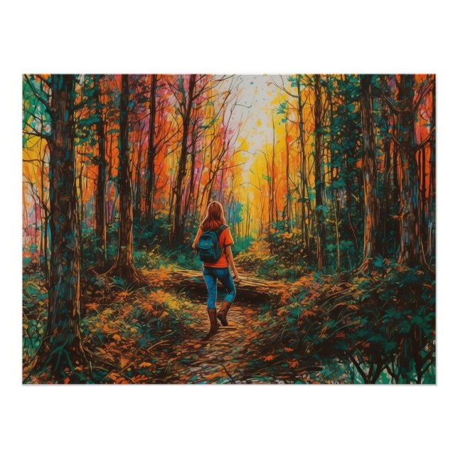 Herbstwaldweg Wandern Digitale Kunst Landschaft Poster (Vorderseite)