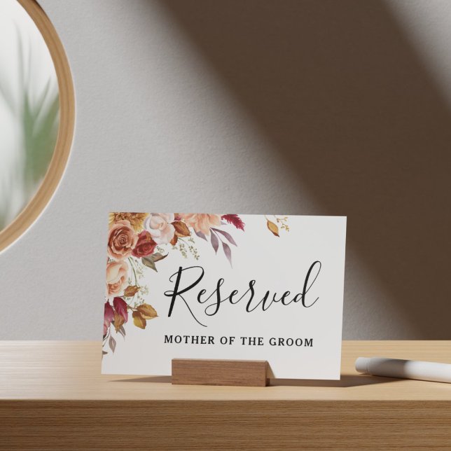 Herbstwasserfarbe Blumenzehen vorbehalten Zeichen Poster (Elegant Autumn Watercolor Floral Wedding Party Supplies)