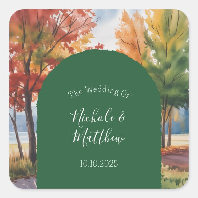 Herbstwechsel der Hochzeit der Blätter Quadratischer Aufkleber (Vorderseite)