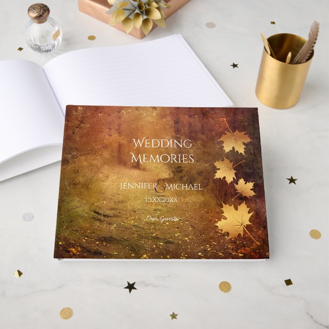 Herbstweg Ahorn Blätter Hochzeit Erinnerungen Gäst Gästebuch (Vorderseite Offen)