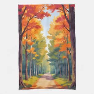 Herbstweg Herbst Wasserfarbenlandschaft Geschirrtuch