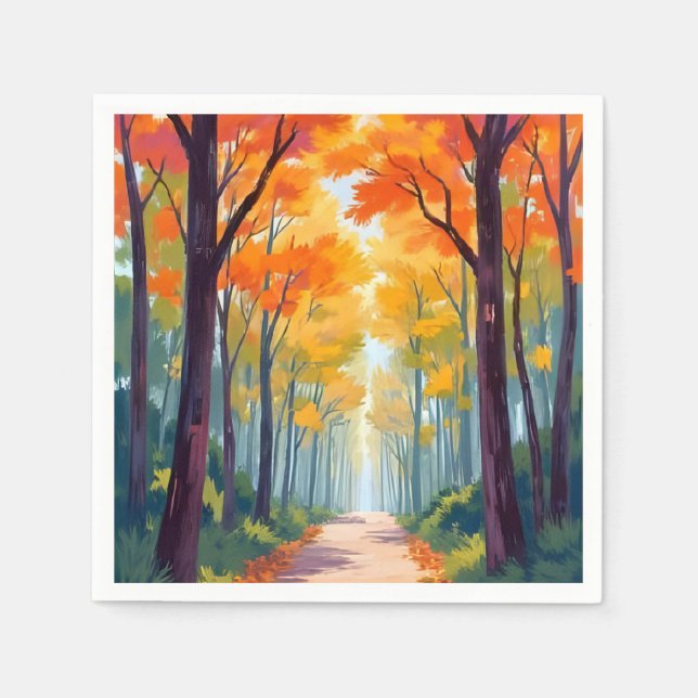 Herbstweg Herbstlaubmalerei Serviette (Vorderseite)