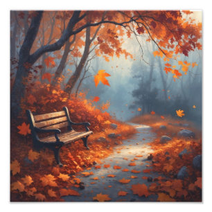Herbstweg mit gefallenen Blätter Friedlich Fores Fotodruck