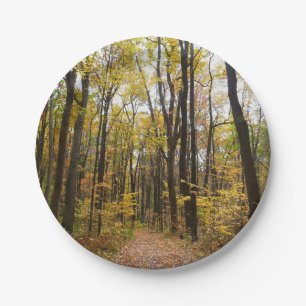 Herbstweg und goldene Blätter im Laurel Hill Park Pappteller