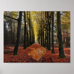 Herbstweg Wald Baum Ast Straße Pfad Liebe Herz Poster
