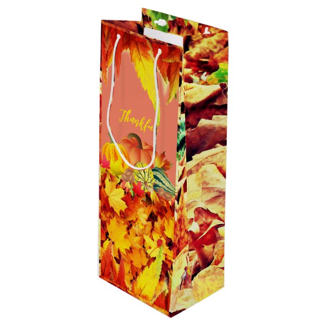 Herbstwein Erntedank Geschenktüte Für Weinflaschen (Vorderseite Schrägansicht)