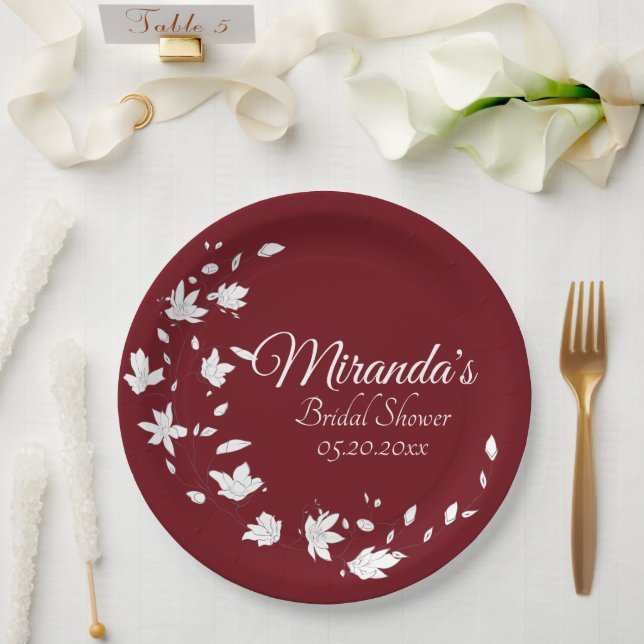 Herbstwein und Weißes Brautparty Pappteller (Hochzeit)