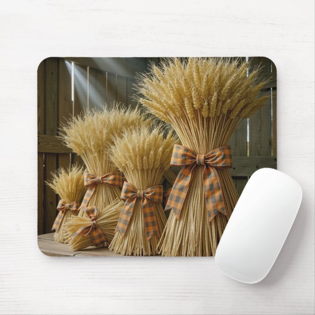Herbstweizenbündel mit Karierter Schleife Mousepad (Mit Mouse)