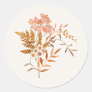 Herbstwiese Florale Zweig Hochzeitsaufkleber Runder Aufkleber