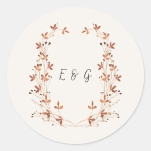 Herbstwiesen-Kranz-Monogramm-Hochzeitsaufkleber Runder Aufkleber