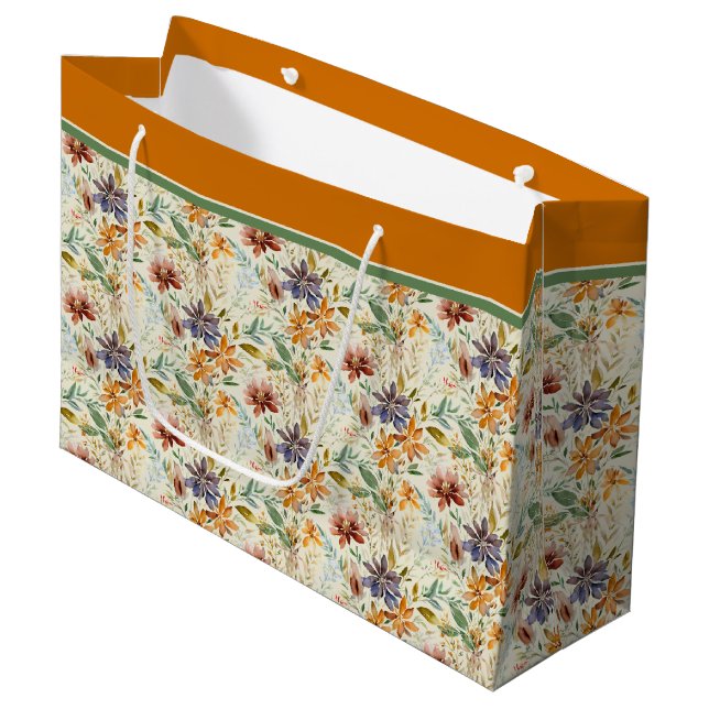 Herbstwildblumenmuster Große Geschenktüte (Vorderseite Schrägansicht)