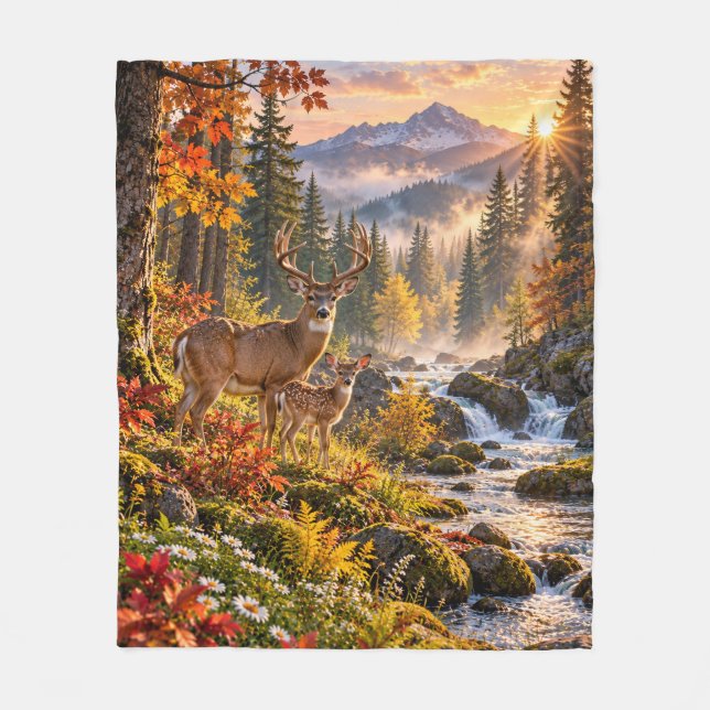 Herbstwildnis der Hirsche Fleecedecke (Vorderseite)