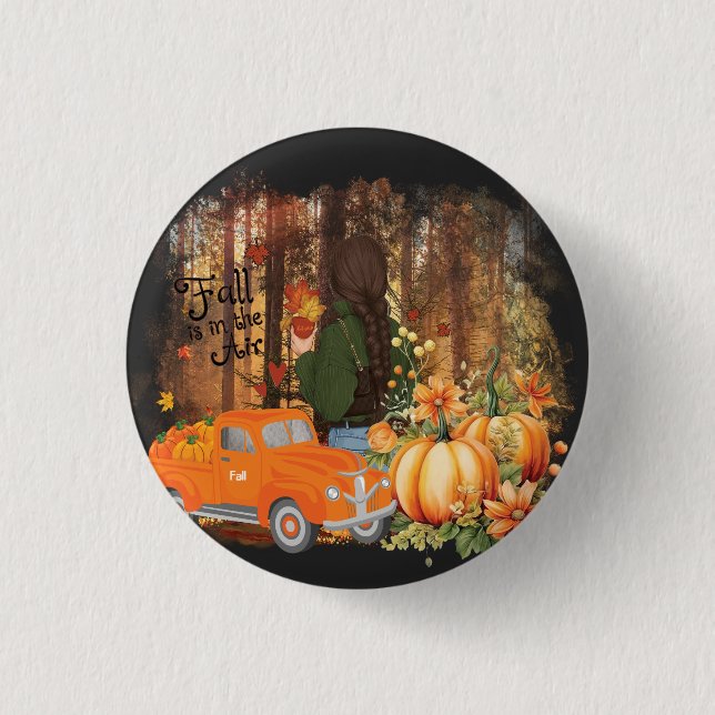 Herbstwoben, ein Auto, das mit Kürbis beladen wird Button (Vorderseite)