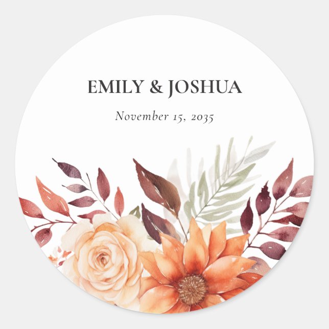 Herbstwoche Floral Boho Hochzeit Runder Aufkleber (Vorderseite)