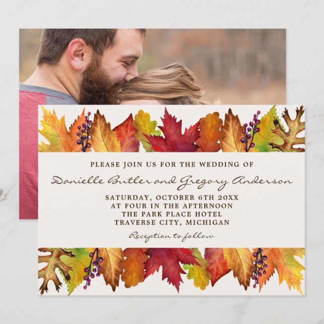Herbstwoche Herbst Foto Hochzeitseinladung Einladung (Vorne/Hinten)