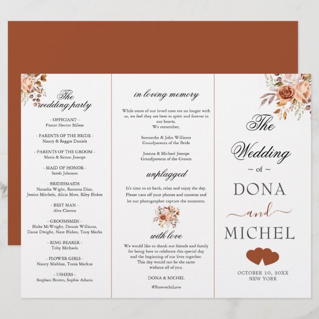 Herbstwochenende - Boho Hochzeitsprogramm (Vorne/Hinten)