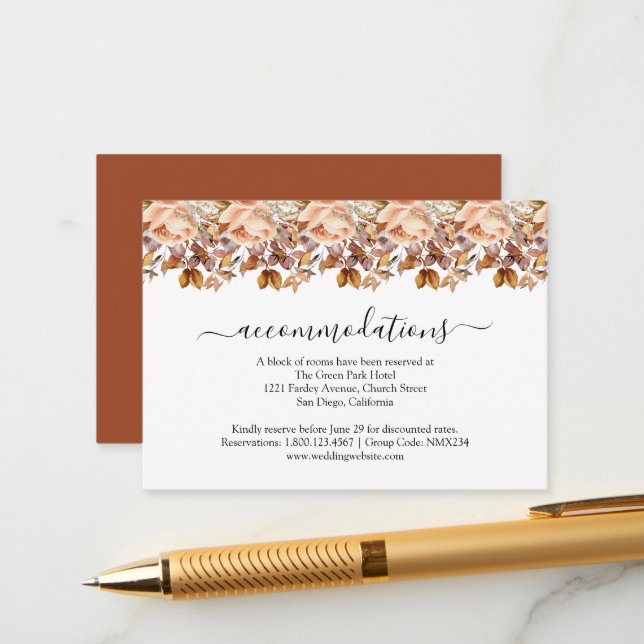 Herbstwochenende Rustikale Boho Hochzeit Begleitkarte (Vorderseite/Rückseite Beispiel)