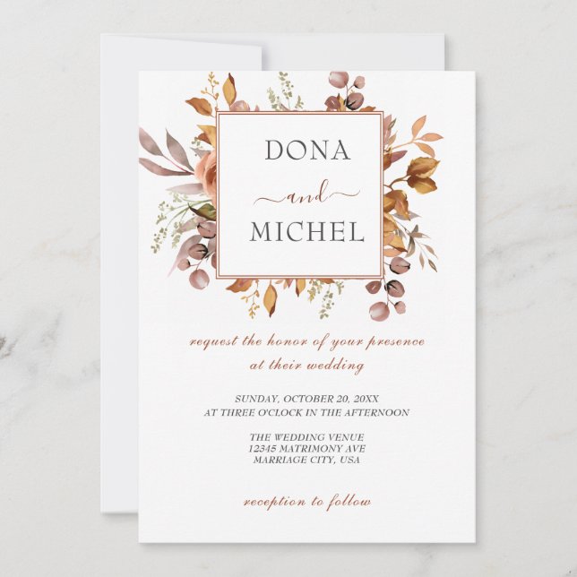 Herbstwochenende Rustikale Boho Hochzeit Einladung (Vorderseite)