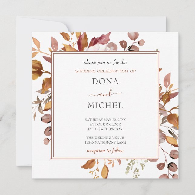 Herbstwochenende Rustikale Boho Hochzeit Einladung (Vorderseite)