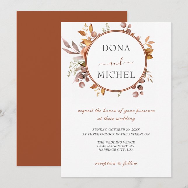 Herbstwochenende Rustikale Boho Hochzeit Einladung (Vorne/Hinten)