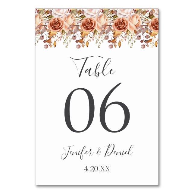 Herbstwochenende Rustikale Boho Hochzeit Tischnummer (Vorderseite)