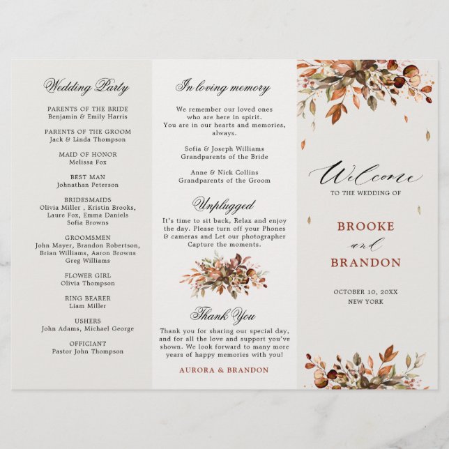 Herbstwochenende Rustikales Hochzeitsprogramm (Vorderseite)