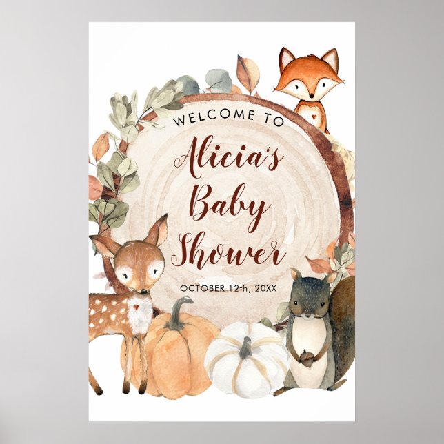 Herbstwoodland Babydusche Begrüßungszeichen Poster (Vorne)