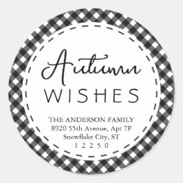 Herbstwünsche | Moderner Schwarz-Weiß-Erntedank Runder Aufkleber