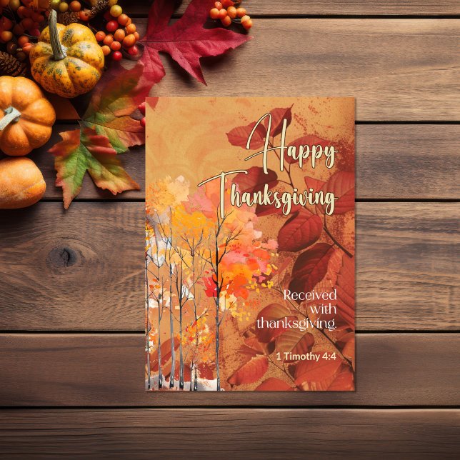 Herbstzweige 1 Timothy 4:4 Glückliches Erntedankfe Karte (Fall branches and trees Bible verse Thanksgiving Card)