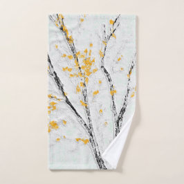 Herbstzweige mit gelben Herbstlauben Badhandtuch Set