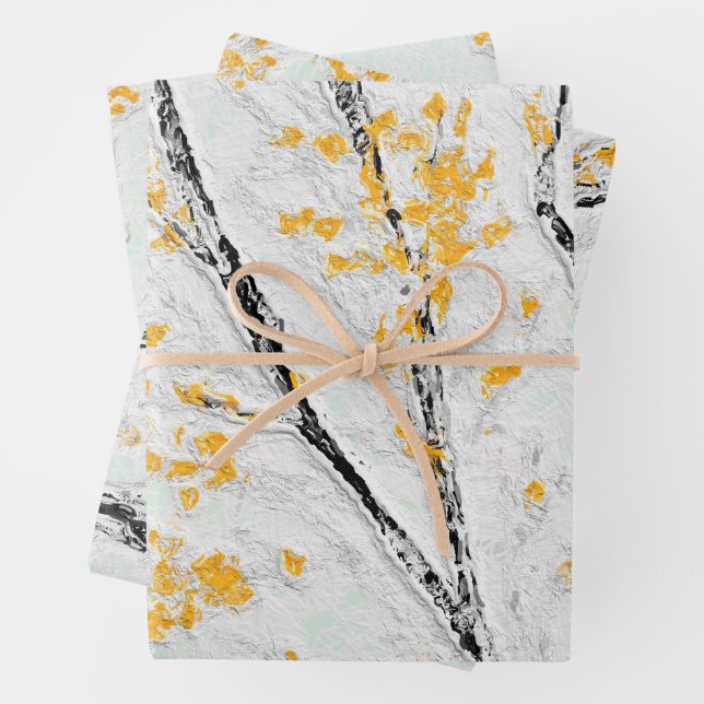 Herbstzweige mit gelben Herbstlauben Geschenkpapier Set (Beispiel)