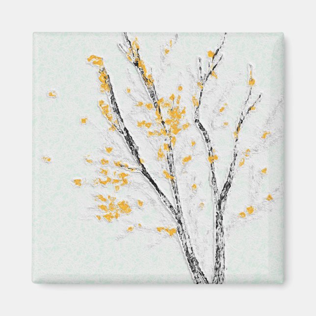 Herbstzweige mit gelben Herbstlauben Magnet (Vorne)