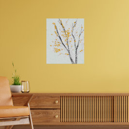 Herbstzweige mit gelben Herbstlauben Poster