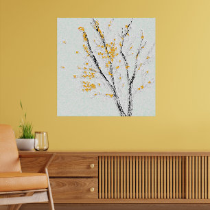 Herbstzweige mit gelben Herbstlauben Poster