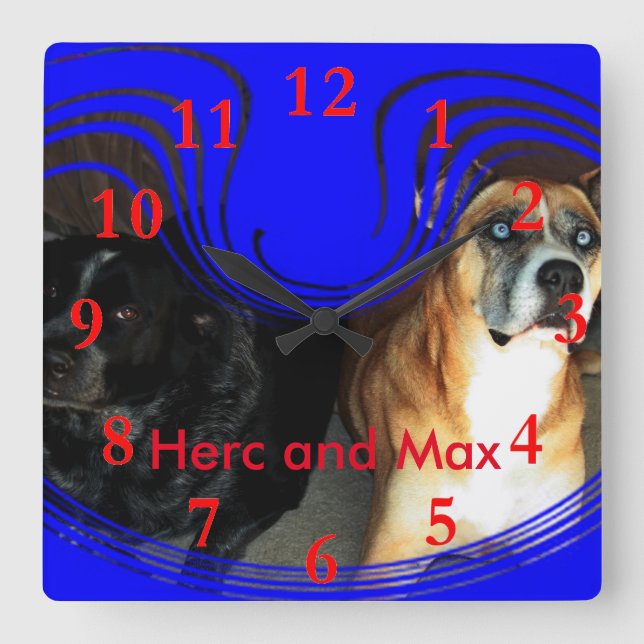 Herc and Max Quadratische Wanduhr (Vorderseite)