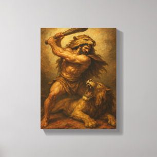 Hercules Battling Lion Wearing Nemean Pelt Leinwanddruck