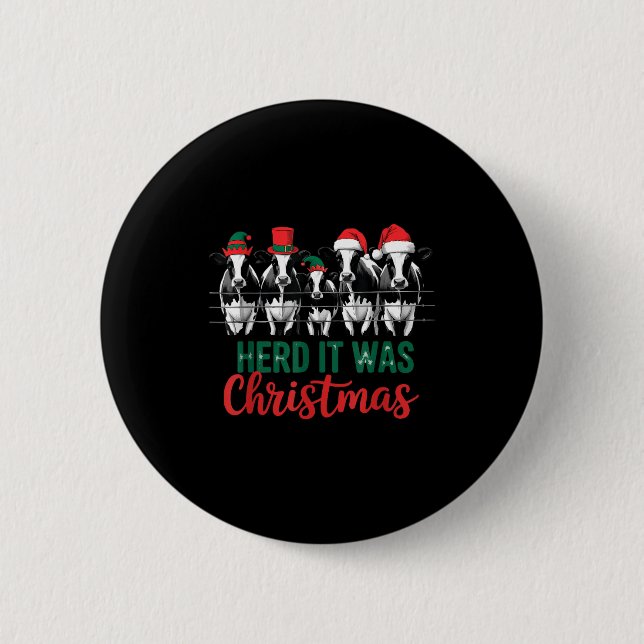 Herd It Was Christmas Cute Festive Cows Xmas Holid Button (Vorderseite)