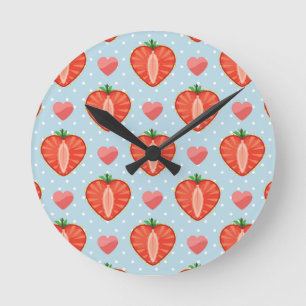 Herdbeeren mit Polka-Punkten und Herz Runde Wanduhr