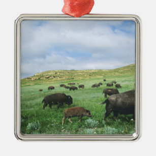 Herde des Bisons lassen Graslandgras bei Theodore Ornament Aus Metall