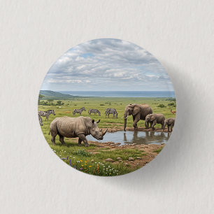 Herde von Nashörnern in der afrikanischen Savanne  Button