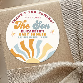 Here come the son - Funny Retro Style Baby Shower Runder Aufkleber