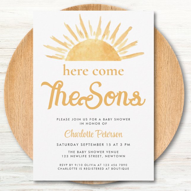 Here Come The Sons Twin Boy's Baby Shower Einladung (Von Creator hochgeladen)