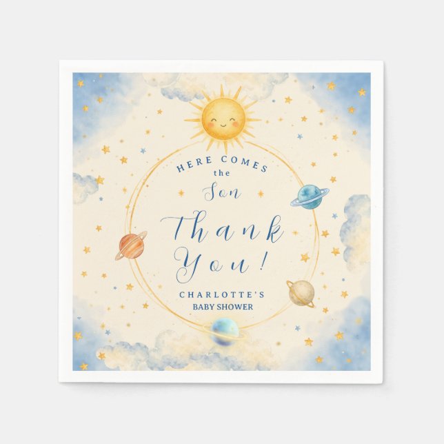 Here Comes the Son Baby Boy Shower Serviette (Vorderseite)